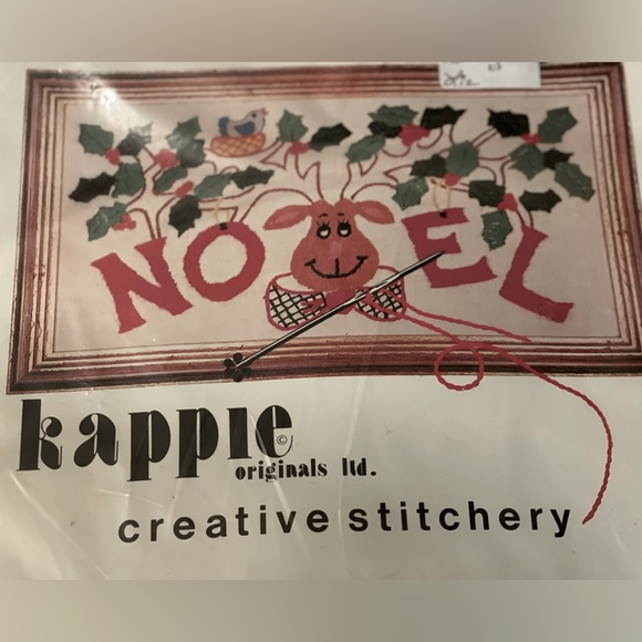 Vintage Christmas Needlepoint Deer Noel Kappie cross stitch kit C003 embroidery - Picture 2 of 4